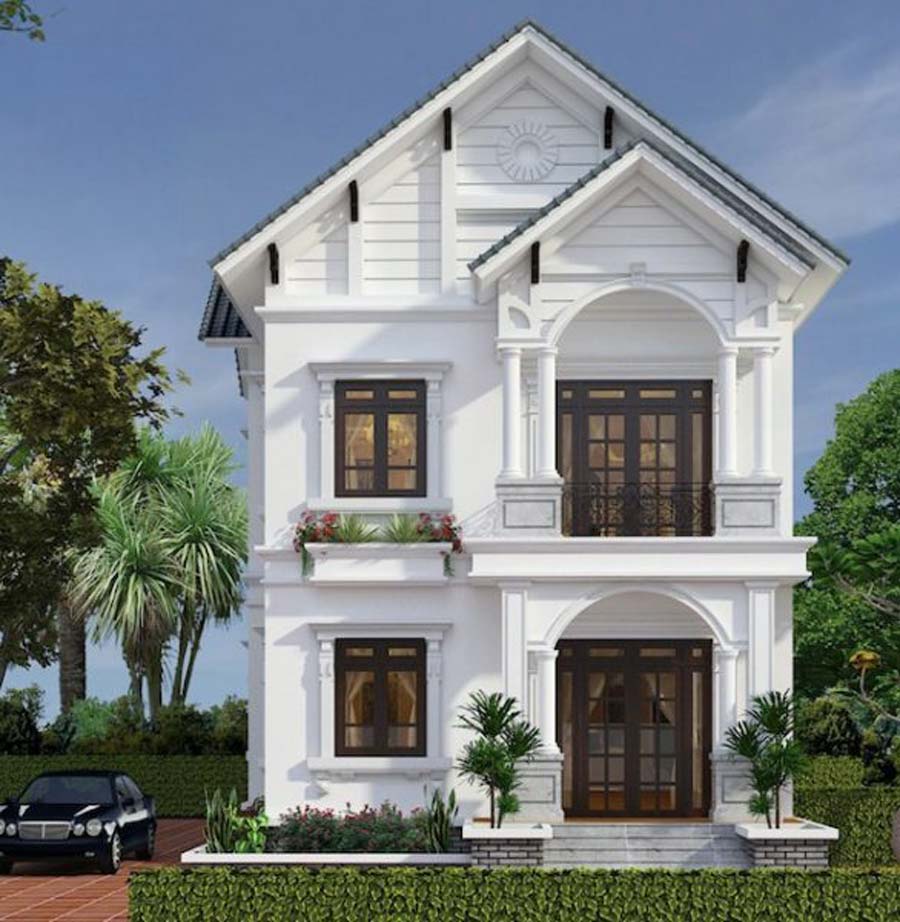 Mẫu thiết kế mặt tiền nhà 2 tầng đẹp mái Thái
