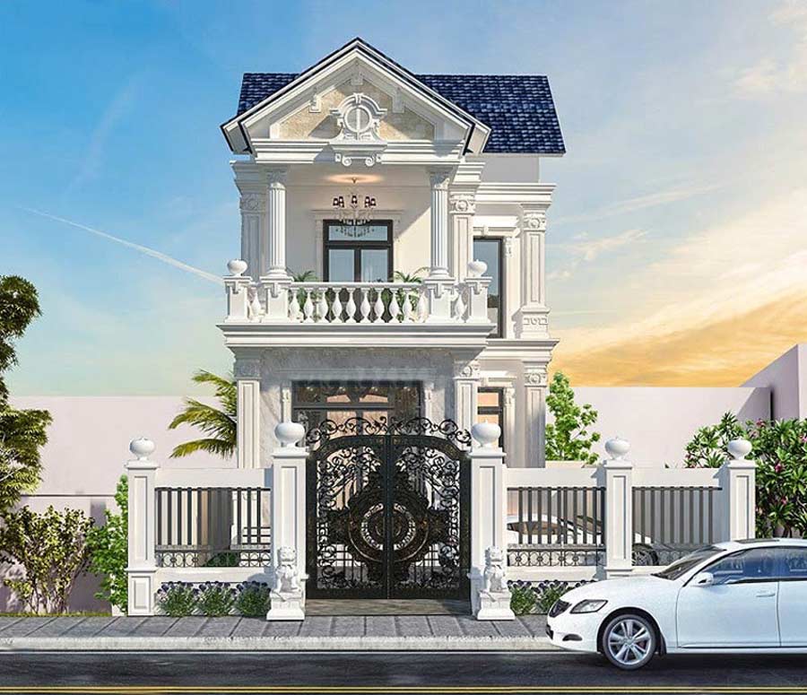 Mẫu thiết kế mặt tiền nhà ống 2 tầng tân cổ điển