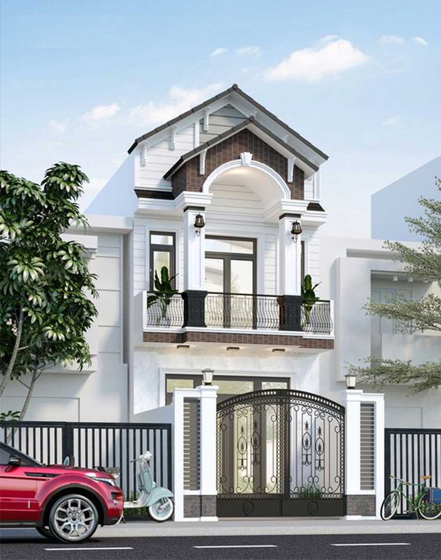 Mẫu thiết kế mặt tiền nhà ống 2 tầng tân cổ điển