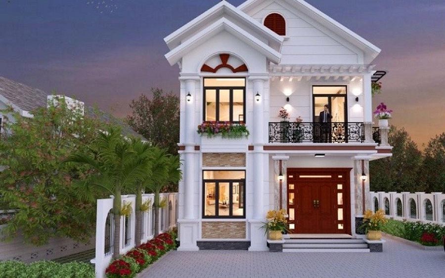 Mẫu thiết kế mặt tiền nhà 2 tầng ở nông thôn