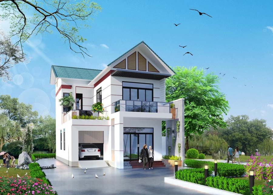 Mẫu thiết kế mặt tiền nhà 2 tầng ở nông thôn