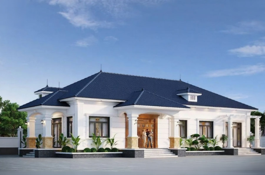 Mẫu thiết kế biệt thự tân cổ điển 1 tầng 5 phòng ngủ