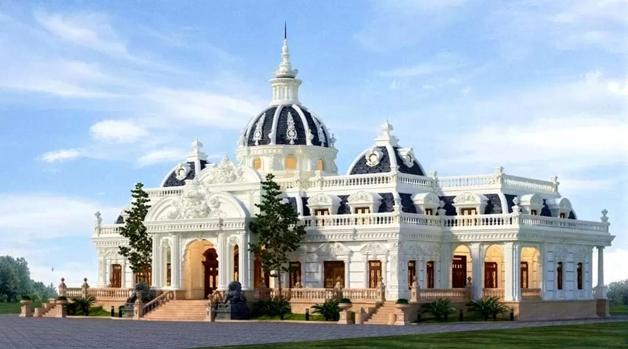 Thiết kế biệt thự 1 tầng tân cổ điển chú trọng hoa văn và chi tiết trang trí cầu kỳ