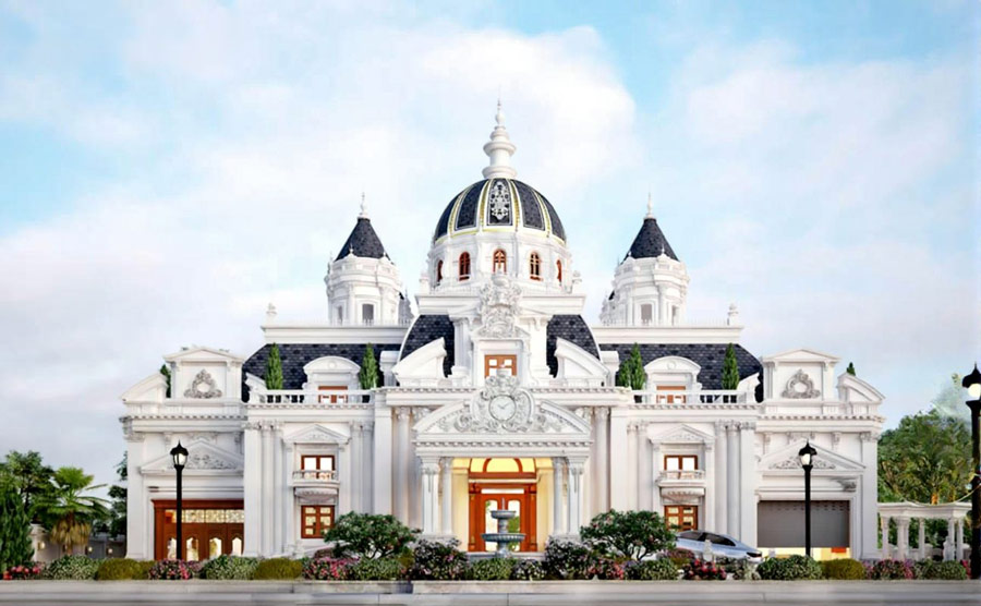 Mẫu thiết kế biệt thự 1 tầng tân cổ điển mái vòm