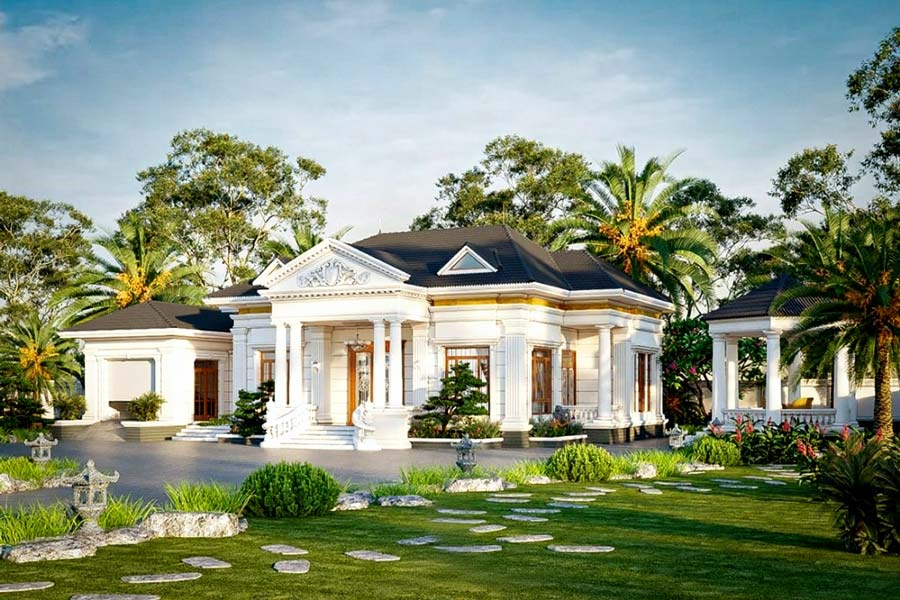 Mẫu biệt thự nghỉ dưỡng 1 tầng phong cách tân cổ điển