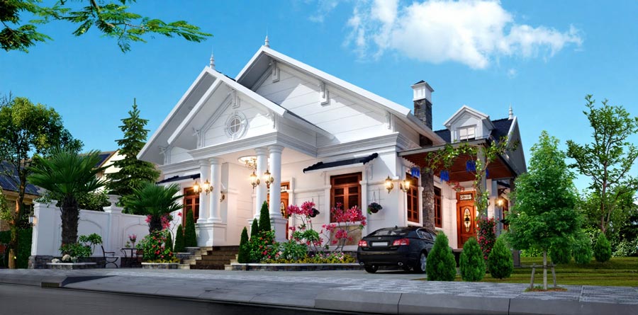 Mẫu thiết kế biệt thự phố 1 tầng tân cổ điển
