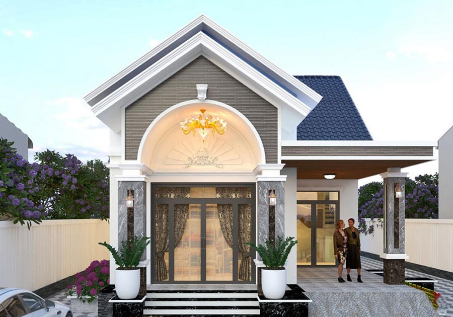 Nhà 1 tầng 4 phòng ngủ 150m2 hình chữ L