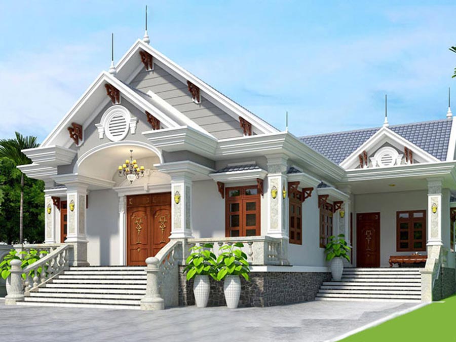 Nhà 1 tầng 4 phòng ngủ 150m2 hình chữ L