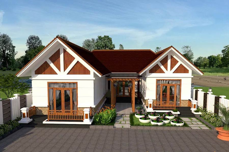 Nhà 1 tầng 4 phòng ngủ 150m2 hình chữ L