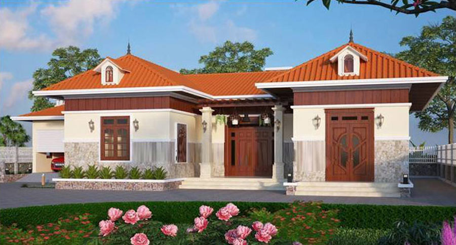 Nhà 1 tầng 4 phòng ngủ 150m2 hình chữ L