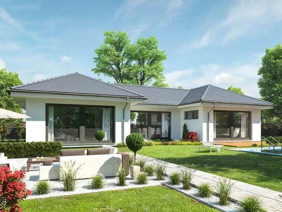 Nhà 1 tầng 4 phòng ngủ 150m2 hình chữ L