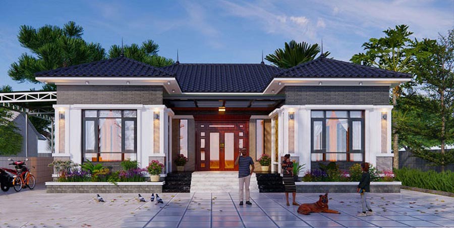 Nhà 1 tầng 4 phòng ngủ 150m2 hình chữ L