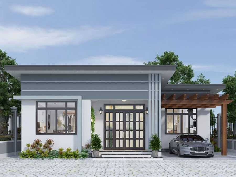 Nhà 1 tầng 4 phòng ngủ có gara