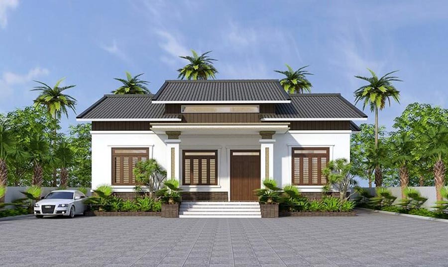 Nhà 1 tầng 4 phòng ngủ 150m2 hình chữ L