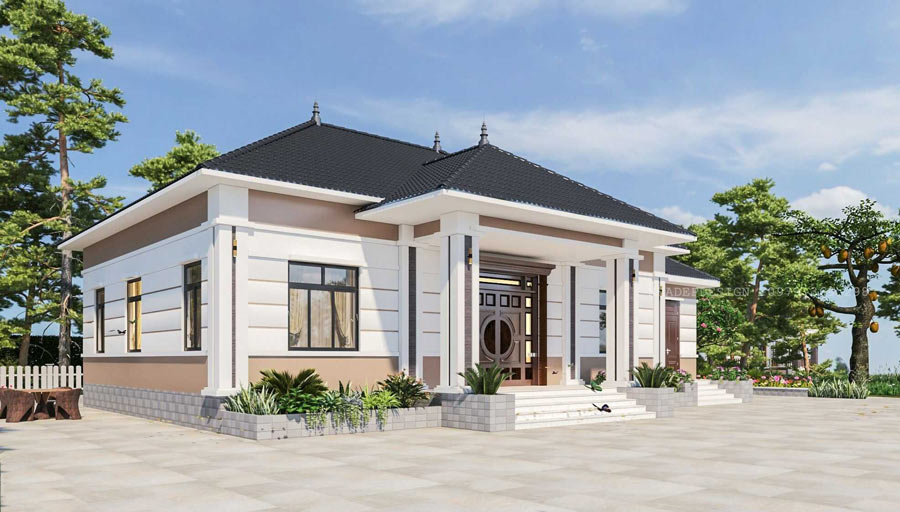 Nhà 1 tầng 4 phòng ngủ 150m2 hình chữ L