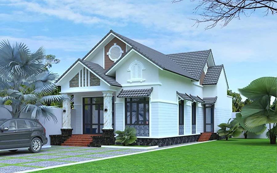 Nhà 1 tầng 4 phòng ngủ 150m2 hình chữ L