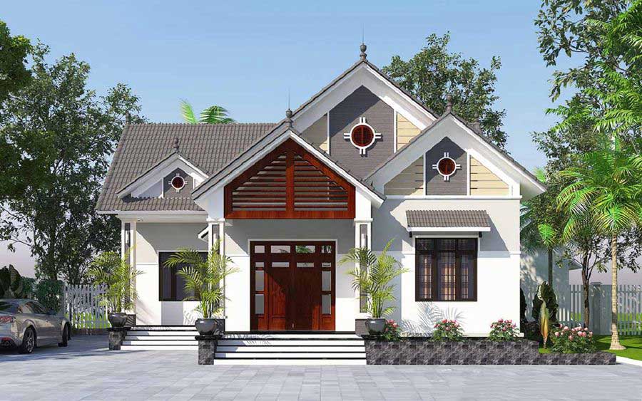 Thiết kế nhà 1 tầng 4 phòng ngủ đơn giản ở nông thôn