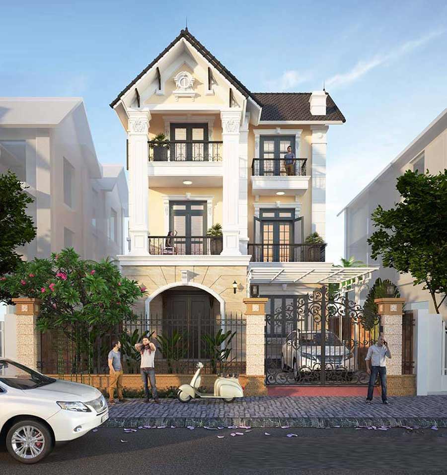Mẫu nhà 3 tầng đẹp ở nông thôn chữ L