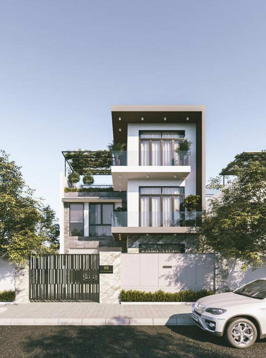 Mẫu nhà 3 tầng đẹp ở nông thôn chữ L