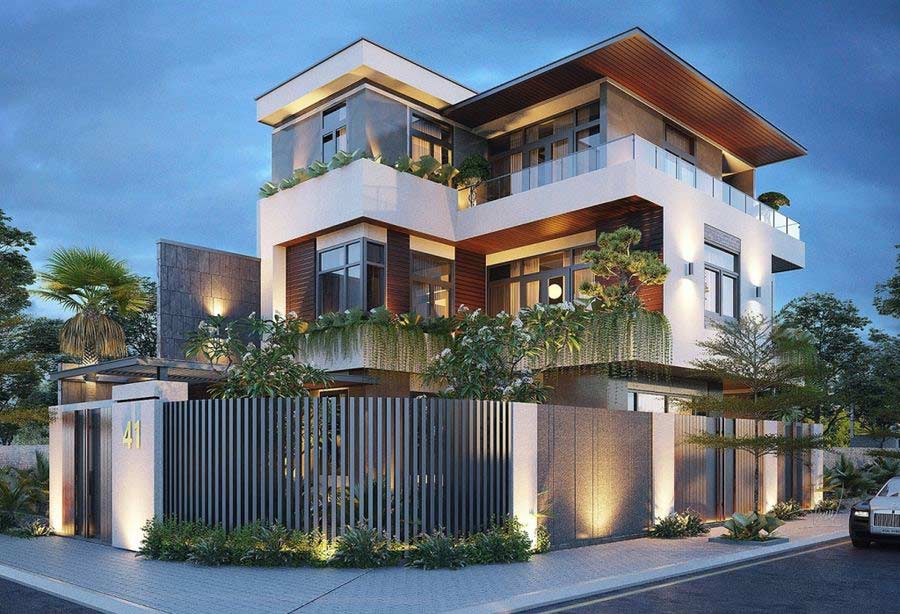Mẫu nhà 3 tầng đẹp ở nông thôn 2 mặt tiền