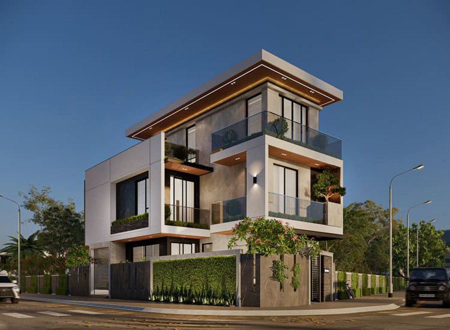 Mẫu nhà 3 tầng đẹp ở nông thôn 2 mặt tiền