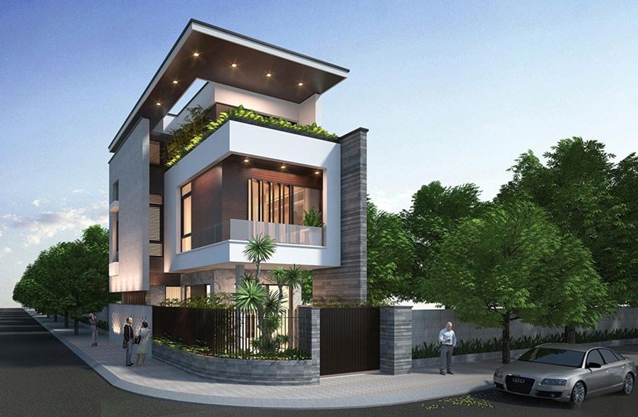 Mẫu nhà 3 tầng đẹp ở nông thôn 2 mặt tiền