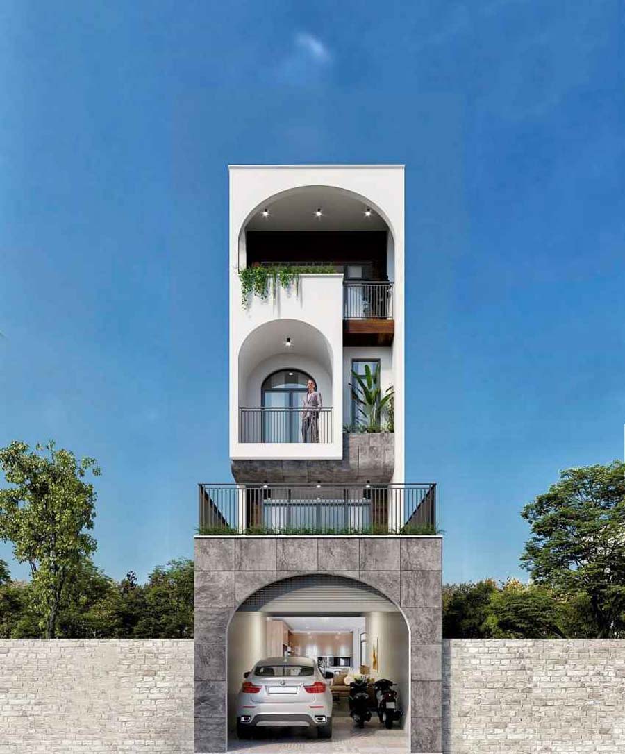 Nhà 3 tầng đẹp ở nông thôn có gara