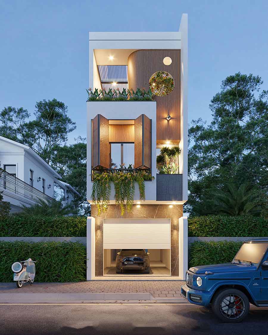Nhà 3 tầng đẹp ở nông thôn có gara