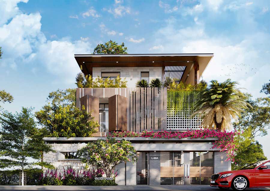 Nhà 3 tầng đẹp ở nông thôn có sân vườn