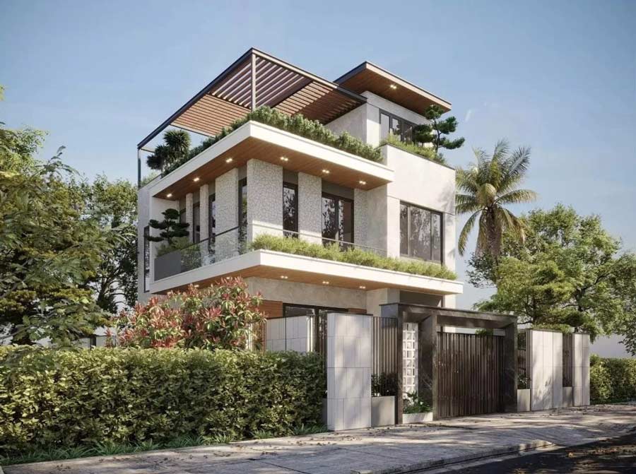 Nhà 3 tầng đẹp ở nông thôn có sân vườn
