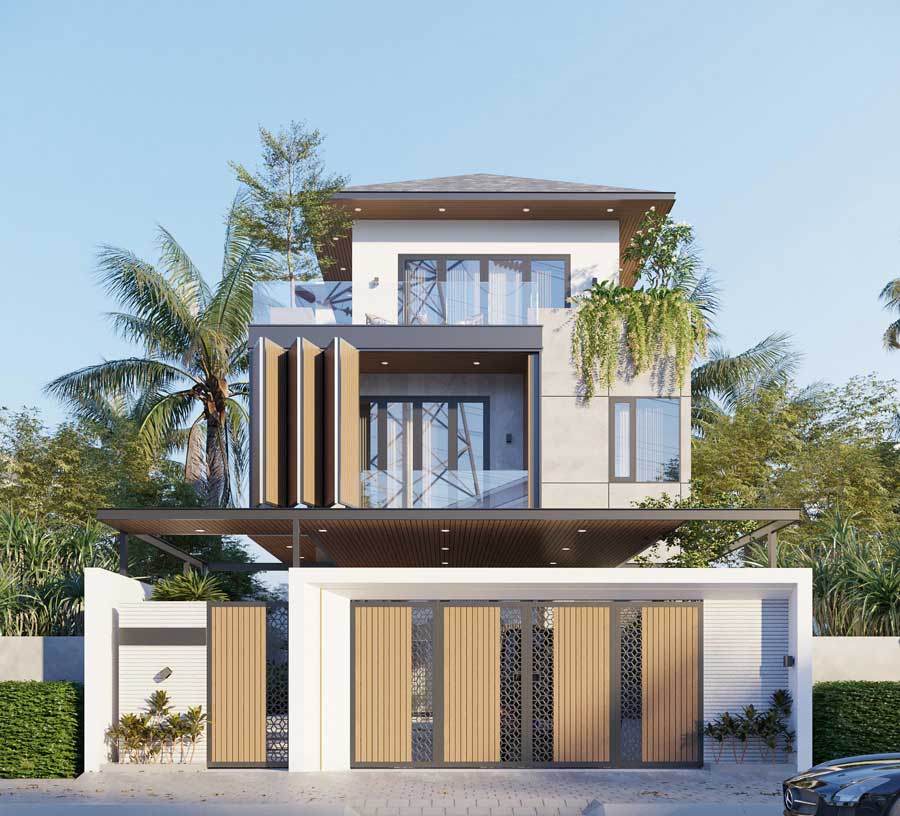 Mẫu nhà 3 tầng đẹp ở nông thôn mái Nhật