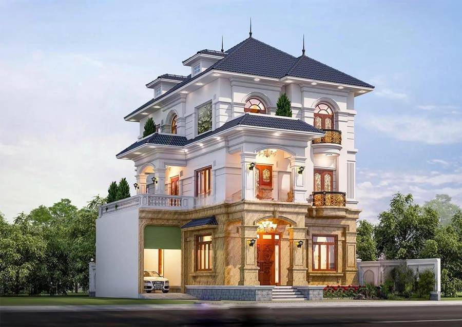 Mẫu nhà 3 tầng đẹp ở nông thôn mái Nhật