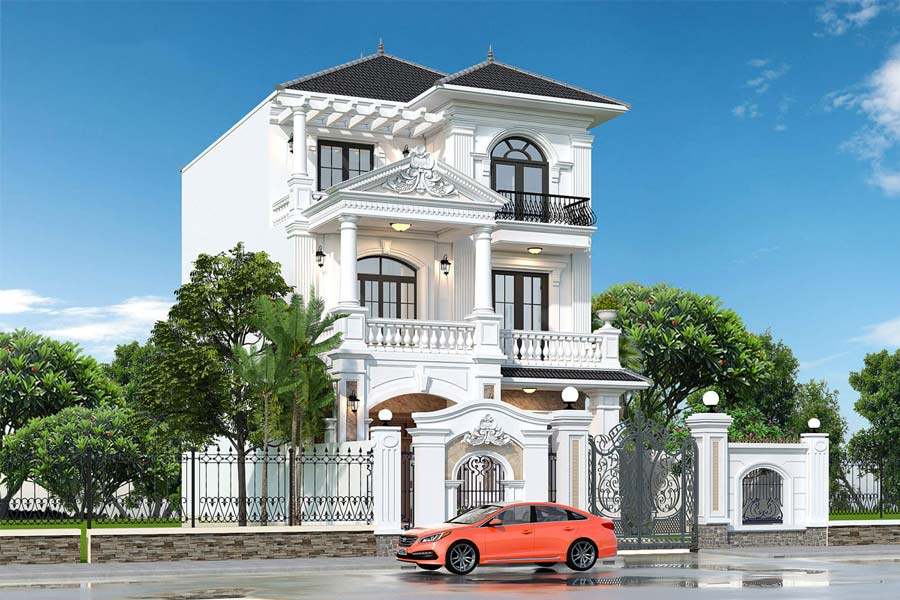 Mẫu nhà 3 tầng đẹp ở nông thôn mái Nhật
