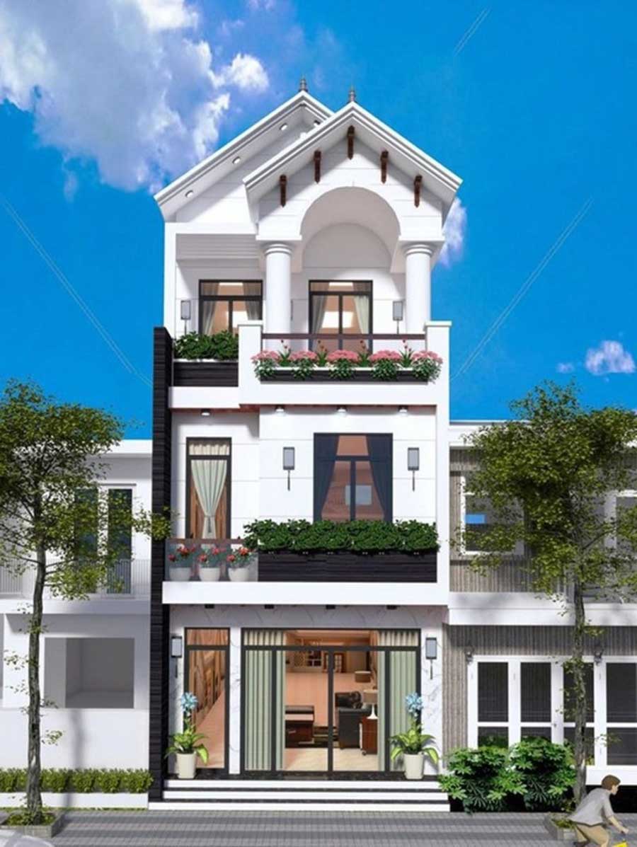 Thiết kế nhà 3 tầng đẹp ở nông thôn mái thái