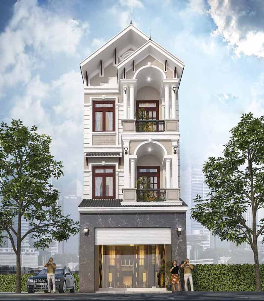 Thiết kế nhà 3 tầng đẹp ở nông thôn tân cổ điển