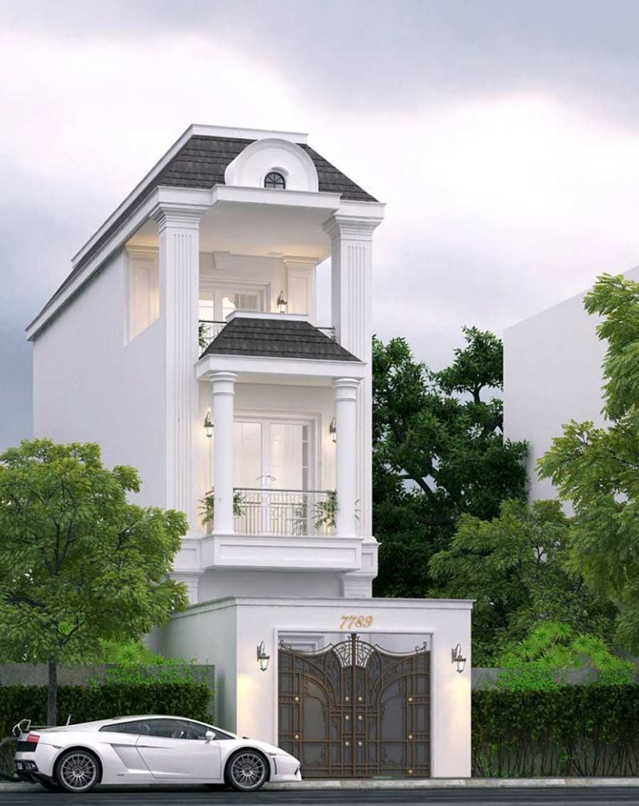 Thiết kế nhà 3 tầng đẹp ở nông thôn tân cổ điển