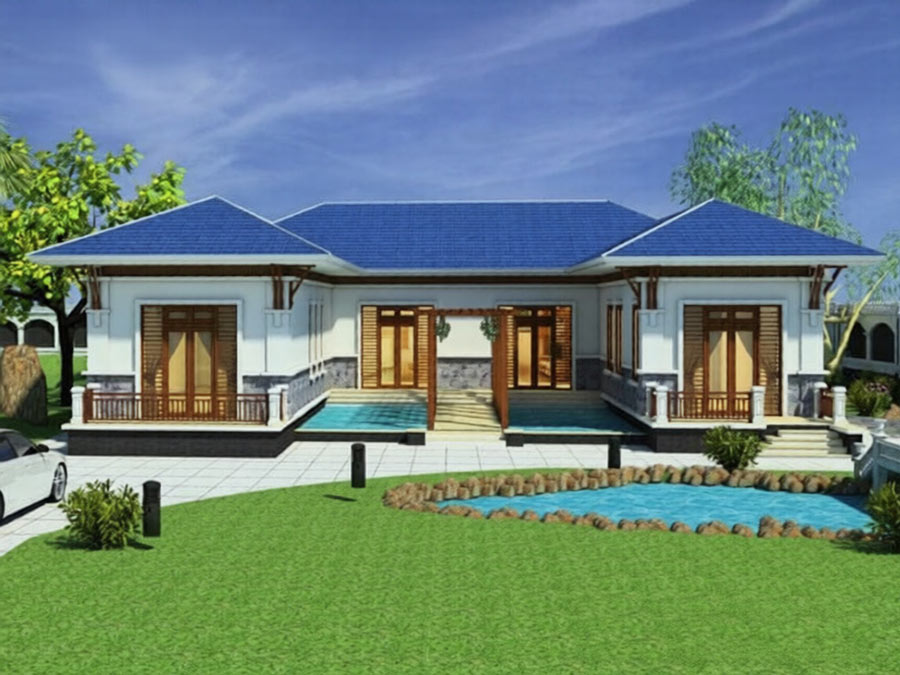Mẫu nhà cấp 4 chữ U 3 phòng ngủ