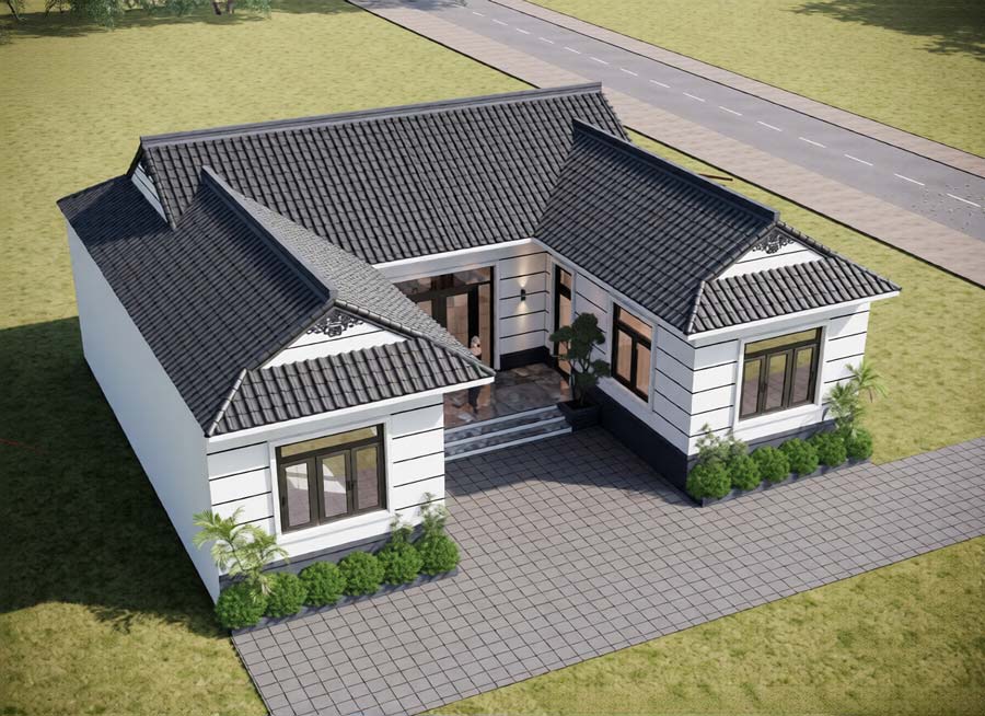 Mẫu nhà cấp 4 chữ U 3 phòng ngủ