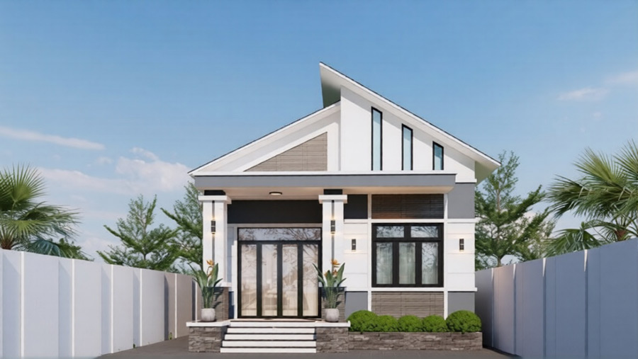 Thiết kế nhà cấp 4 mái lệch 3 phòng ngủ đơn giản