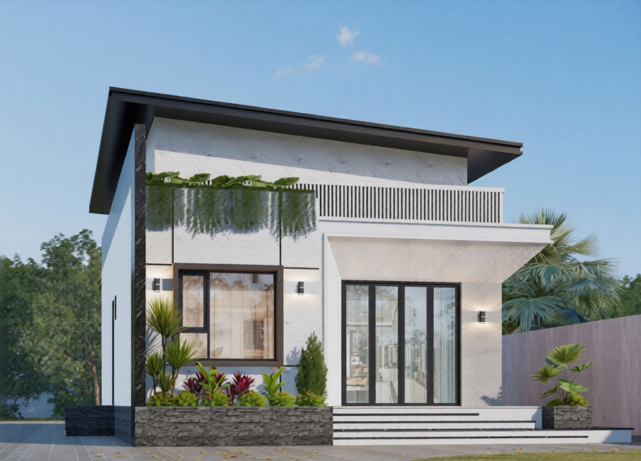 Thiết kế nhà cấp 4 mái lệch 3 phòng ngủ đơn giản