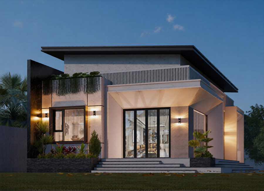 Thiết kế nhà cấp 4 mái lệch 3 phòng ngủ đơn giản