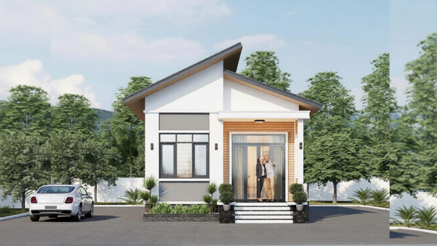 Nhà cấp 4 3 phòng ngủ mái lệch ở nông thôn