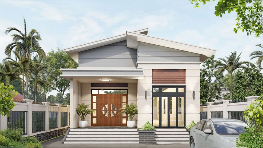 Nhà cấp 4 3 phòng ngủ mái lệch ở nông thôn