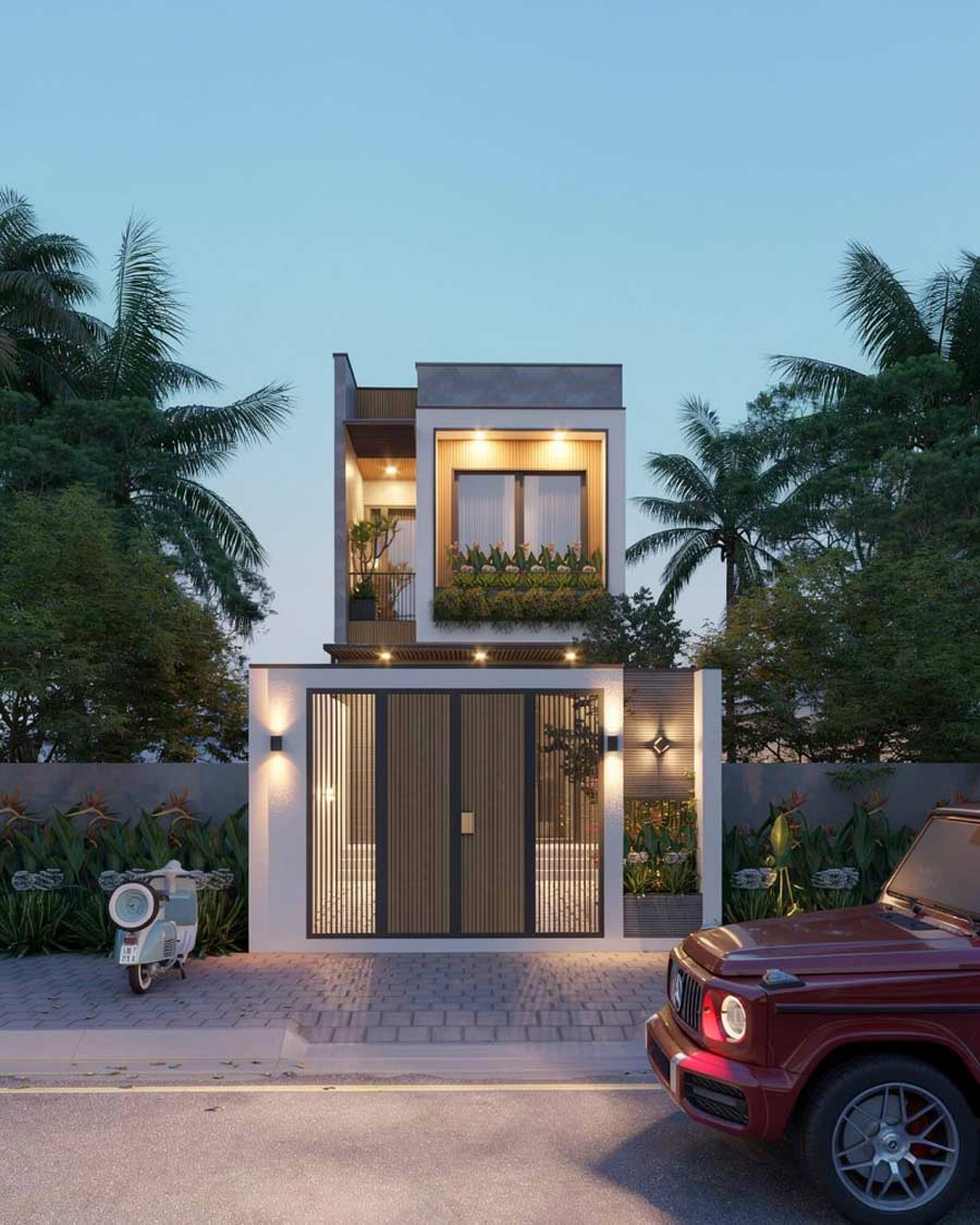 Thiết kế nhà 2 tầng 5x15 đẹp xanh thoáng