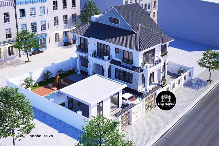 Thiết kế nhà phố 2 tầng mặt tiền 8m có hồ bơi