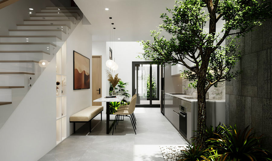 Nhà ống 2 tầng 5x20m có giếng trời