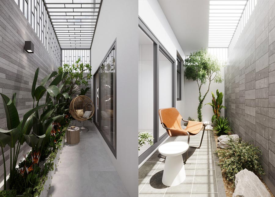 Nhà ống 2 tầng 5x20m có giếng trời