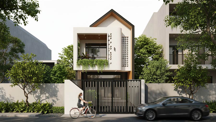 Thiết kế nhà ống 2 tầng 5x20m có sân trước