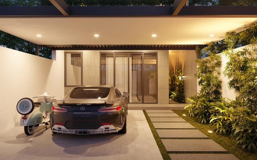 Thiết kế nhà ống 2 tầng 5x20m có sân trước