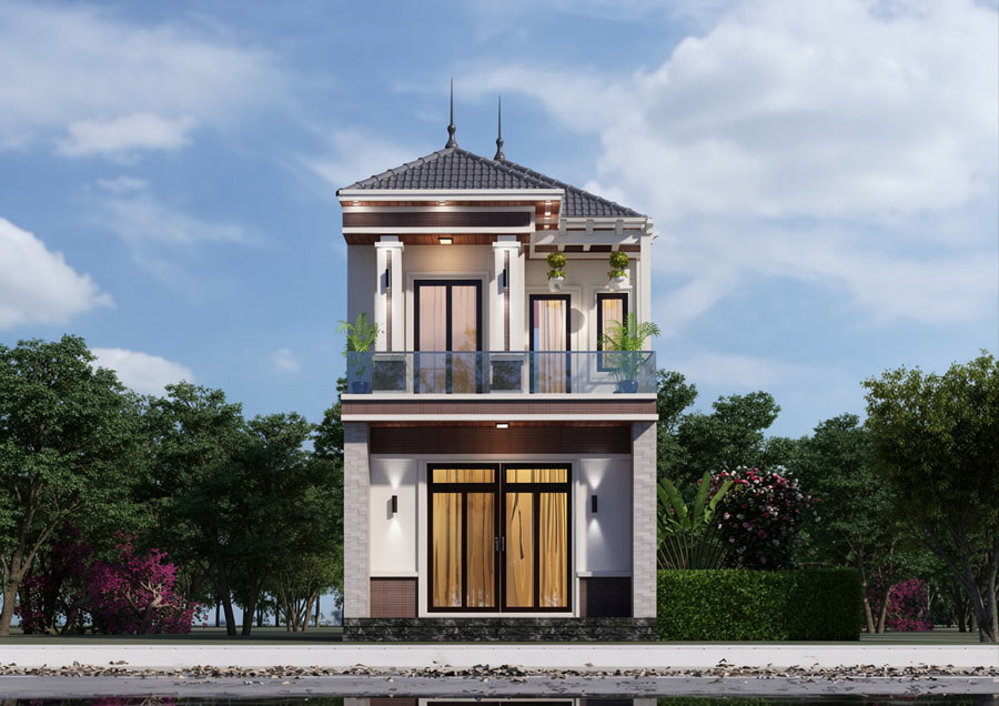 Mẫu thiết kế nhà ống 2 tầng 5x20m mái Nhật